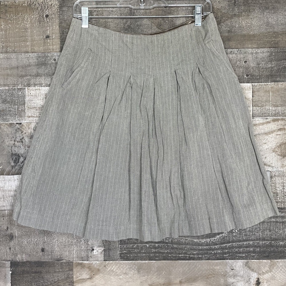 Cabi Liverpool Pleated Riding Skirt Style #202 Size 6 Lined‎ Pockets Brown Gray